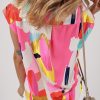 Women's Multicolor Abstract Print Collared Cap Sleeve Casual Shirt - Image 2