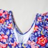 Chic Blue Floral Print Ruffled V Neck High Waist One Piece Swimwear for Women - Image 17