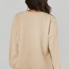 Women's Parchment Solid O Neck High Low Hem Pullover Sweatshirt - Image 2