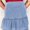 Women's Beau Blue Asymmetric Ruffle Overlay Denim Mini Skirt - Flattering Fit for All Body Types - Image 2