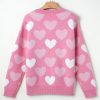 Women's Cozy Pink Pearled Heart Print Crew Neck Sweater for Valentine's Day - Image 7