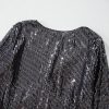 Women's Black Sequin Mesh Long Sleeve Surplice Neck Bodysuit - Image 12