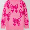 Women's Pink Bow Pattern Drop Shoulder Loose Fit Sweater - Cozy Winter Knit - Image 6