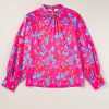 Women's Purple Printed Bubble Sleeve Mock Neck Blouse - Cozy and Chic - Image 5