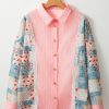 Women's Pink Stripe Floral Patchwork Tunic Shirt - Chic Loose Fit Design - Image 5