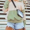 Women's Laurel Green Colorblock Patchwork Button Collar Sweatshirt - Image 8