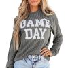 Women's Dark Grey Corded Game Day Graphic Long Sleeve Crewneck Top - Image 12