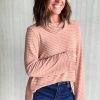 Women's Pink Stripe Cowl Neck Long Sleeve Top with Side Slits - Casual & Comfortable - Image 3