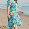 Plus Size Green Leaves Print Short Sleeve Surplice Neck Maxi Dress with Ruffled Trim - Image 3