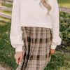 Chic Beige Plaid Patchwork High Waist Sweatshirt Mini Dress for Women - Image 5