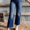 Women's High Waist Mineral Wash Raw Hem Flared Jeans - Sail Blue - Image 3