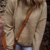 Women's Pale Khaki Contrast Trim Mock Neck Drop Shoulder Sweater - Image 6