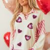 Women's Pink Stripe Patchwork Long Sleeve Top with Sequin Heart Pattern - Image 4