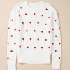 Women's White Heart Shape Drop Shoulder Round Neck Sweater - Festive and Casual - Image 6