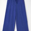 Women's Sky Blue Corded Drawstring High Waist Plus Size Wide Leg Pants - Image 9