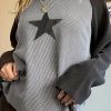 Women's High Waffle Knit Colorblock Star Patch Graphic Raglan Top - Image 2