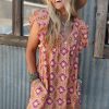 Women's Orange Geometric Floral V Neck Mini Dress with Ruffled Sleeves - Image 13