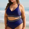 Plus Size Navy Blue Embroidered Trim Wrap Tie Knot High Waisted Bikini - Image 6