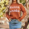 Women's Flamingo Orange Graphic Sweater - Hello Pumpkin Cursive Font - Image 5