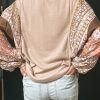 Women's Boho Chic Parchment Contrast Floral Patchwork Puff Sleeve Top - Image 2