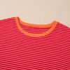 Orange Stripe Plus Size Drop Shoulder Long Sleeve Buttoned Decor Top - Image 4