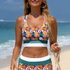 Women's Green Floral Print 2-Piece Bikini - Racerback Cutout High Waist Swimsuit - Image 10