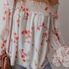 Women's White Floral Print Off Shoulder Ruffled Sleeve Blouse - Image 8