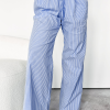 Women's Sky Blue Stripe Wide Leg Pants with Buttoned and Lace-Up High Waist - Image 4