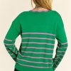 Women's Green Stripe Colorblock Cardigan with Cute Bow Detail - Image 2