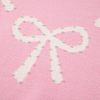 Women's Pink Pearl Beaded Bowknot Pattern Distressed Split Hem Sweater - Image 9