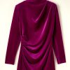 Pitaya Pink Velvet High Neck Ruched Long Sleeve Bodycon Dress - Image 12