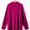 Plus Size Women's Bright Pink Velvet Chest Pocket Drop Shoulder Shirt - Image 10