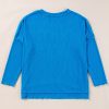 Women's Casual Blue Ribbed Long Sleeve Top with Exposed Seam Detail - Image 4