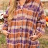 Women's Multicolour Plus Size Plaid Print Collared Button-Up Jacket for Winter - Image 7