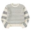 Women's Gray Stripe Drop Shoulder Crew Neck Sweater - Image 15