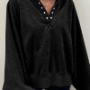 Women's Black Oversized Sweatshirt with Snap Buttons and Balloon Sleeves - Image 2