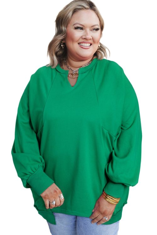 Plus Size Women's Bright Green Exposed Seam Drop Shoulder Sweatshirt