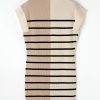 Women's Khaki Stripe Color Block Quarter Zip Collar Short Sleeve Sweater Dress - Image 7