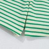 Women's Green Stripe Textured Short Sleeve Collared Buttoned Waist Tie Romper - Chic & Casual Style - Image 23