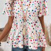 Women's White Colorful Polka Dot Short Sleeve Tiered Ruffled Babydoll Blouse - Image 14