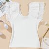 Women's White Eyelet Ruffle Sleeve Slim Fitted Top - Chic Summer Blouse - Image 16