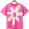 Women's Sachet Pink Contrast Flower Drop Shoulder Loose T-Shirt - Image 18