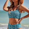 Women's Blue Floral Print Smocked Bikini Set - Stylish and Comfortable Swimwear - Image 3