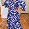 Women's Western Inspired Blue Abstract Geometric Maxi Dress - Image 2