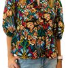 Women's Black Tropical Print Bubble Sleeve Knot Front Blouse for Summer Style - Image 14