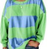 Women's Blue Colorblock Striped Drop Shoulder Long Sleeve Top - Image 9