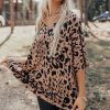 Women's Brown Leopard Print V Neck Half Sleeve Oversized Tee - Bold & Chic - Image 5