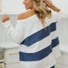 Women's Sail Blue Colorblock Striped Patchwork Raw Seamed Sweatshirt - Image 2