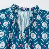 Women's Blue Retro Floral Print Ruffle Short Sleeve Mini Dress - Image 23