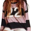 Women's Pink Stripe Color Block Long Sleeve Top with Number 22 Print - Casual Game Day Shirt - Image 2